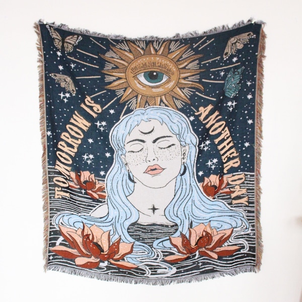 Nordisk Pläd Filt för Säng Sofföverdrag Vardagsrumsinredning Sofffilt Fritidsöverkast Utomhus Camping Picknickmatta Boho Tapestry XT07-8 130X160cm