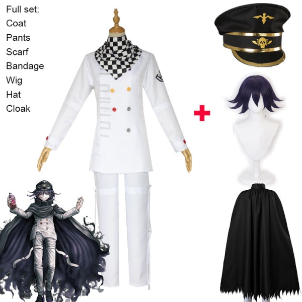 Anime Danganronpa V3 Kokichi Oma Cosplay Præsident Uniformer Tørklæde Paryk Kappe og Hat Halloween Karneval Fest Kostumer Cloak XXXL