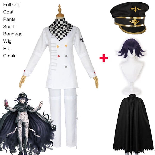 Anime Danganronpa V3 Kokichi Oma Cosplay President Uniformer Skjerf Parykk Kappe og Hatt Halloween Karneval Party Kostymer Cloak One size