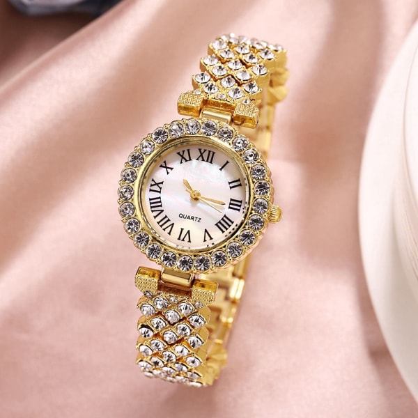 Luksuriøst diamantbesat stjerne-elegant quartz ur-sæt med diamanter Golden Roman single watch