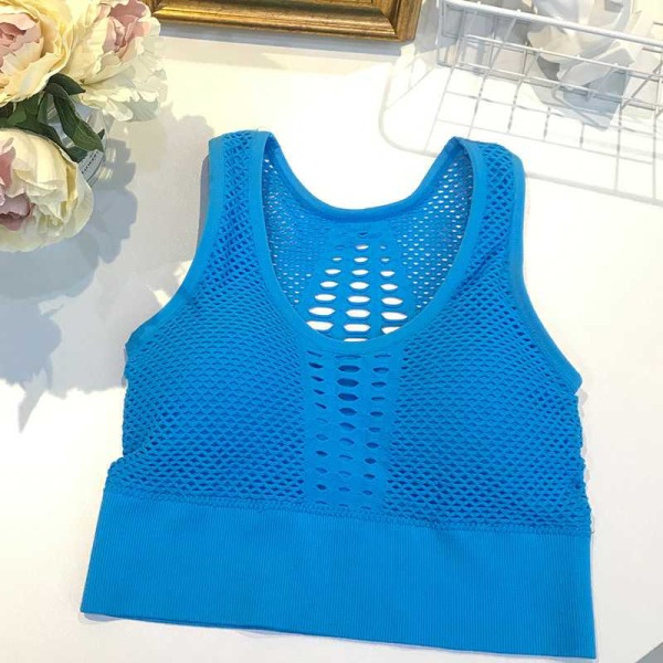 Dame Sports BH Sexet Mesh Åndbar Sports Top Push Up Kvindelig Gym Fitness Sports Undertøj Kvinde Blue M