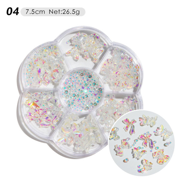 Kynsikoriste Kukka Rusetti Aurora Paikka Karhu Strassi Helmi Sekalaiset Kynsien Koristeelliset Timanttipaljetit New 7-grid mixed decorations 05