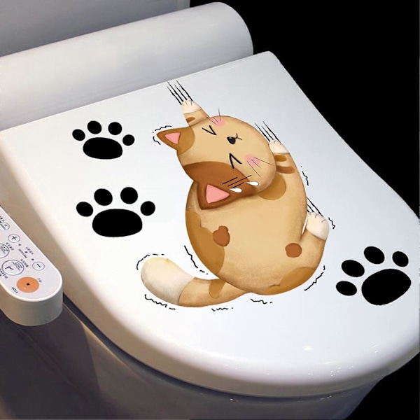 Sarjakuvakissa WC-tarra Irrotettava Itseliimautuva Vedenpitävä PVC Olohuone Kylpyhuone Seinätaide Kissan Tassu WC-kannen Koriste Tarra Jikaix Harmaa Grey