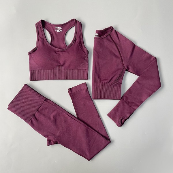 Yoga Set Sömlösa Sportkläder Tränings Sport Leggings+Top+BH Gym Set Kvinna 3Pcs Set Green L