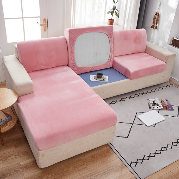 Tykt Velour Sofabetræk Ensfarvet Sofahynde Betræk Elastisk Slipcover Altomfattende Sofabetræk Spisestue Pink enlarge size-95-135