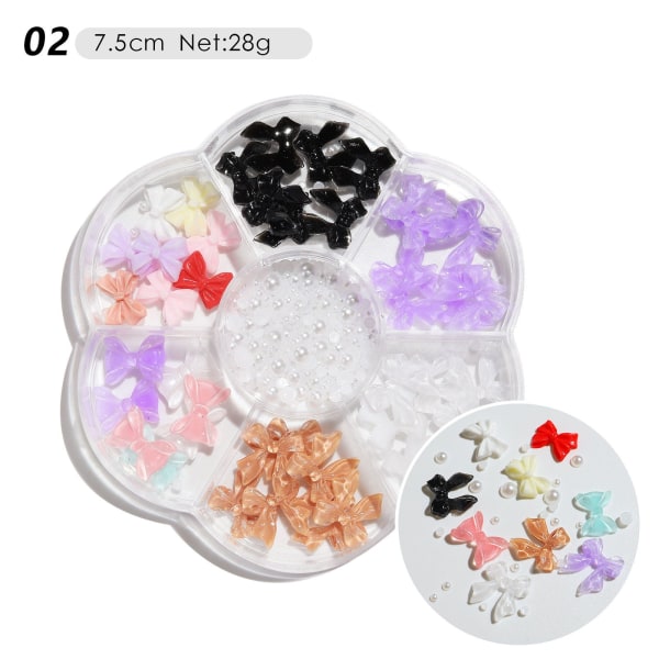 Neglepynt Blomst Sløyfe Aurora Patch Bjørn Rhinestone Perle Blandet Negle Dekorativ Diamant Paljetter New 7-grid mixed decorations 06