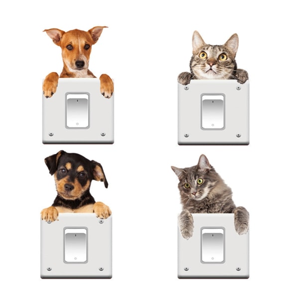 4 st/Set PVC Dekorativa Klistermärken Katt Hund Tecknad Väggdekal Strömbrytare Väggdekal Sovrum Avtagbar Vattentät Default Title