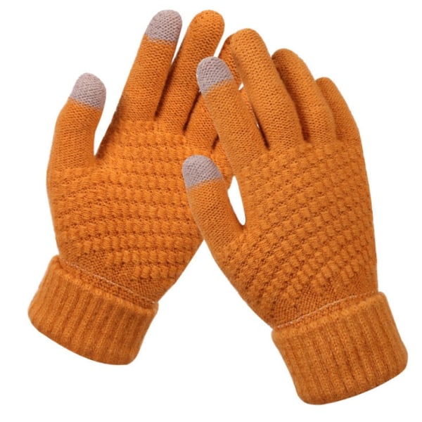 Dame Vinter Touch Screen Hansker Tykke Varme Strikkede Stretch Hansker Imitert Ull Full Finger Utendørs Skihansker Khaki One Size