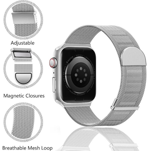 Klockarmband för Apple Watch iWatch 42/44/45/49/46mm stor urtavla Silver