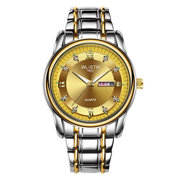 Herreur Vandtæt Herreur Stålur Dobbelt Kalender Quartz Ur Modeur Gold noodles gold strap 5#