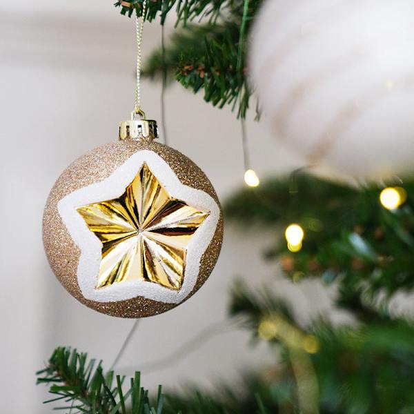 Yinhao Julekule 16 8cm Plast Julefargekule Juletre Anheng Ornament Hengende Ornamenter Red and Green Gold