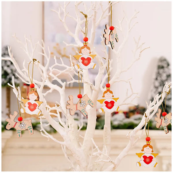 9/12 st Jul Tomte Trähänge Ängel Jultomte Julgranshänge Dekorationer Navidad Gott Nytt År 2024 C-04 (12-piece set)