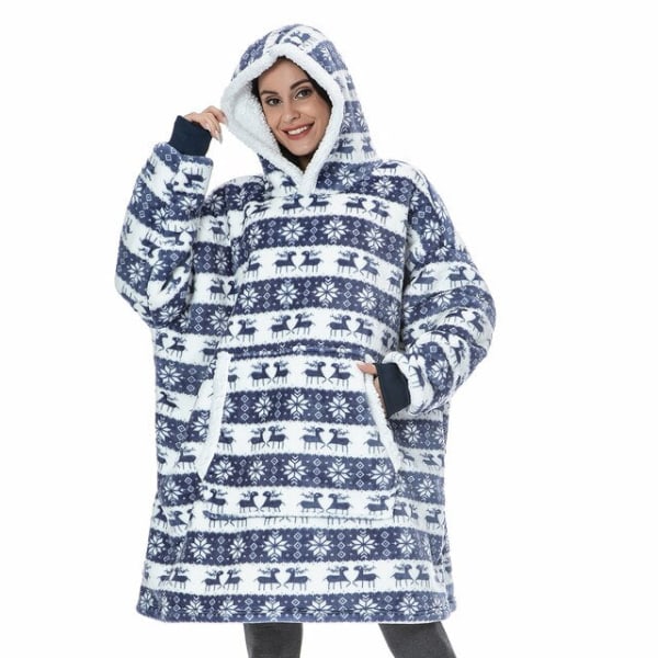 Filt med Ärmar Dam Oversized Hoodie Fleece Varma Hoodies Sweatshirts Jätte TV Filt Dam Hoody Morgonrock blue deer One Size