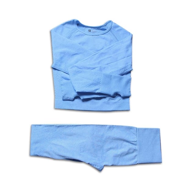 Yoga Sett Treningsklær Langermet Crop Top Høyt Liv Leggings For Kvinner 2D-pink S