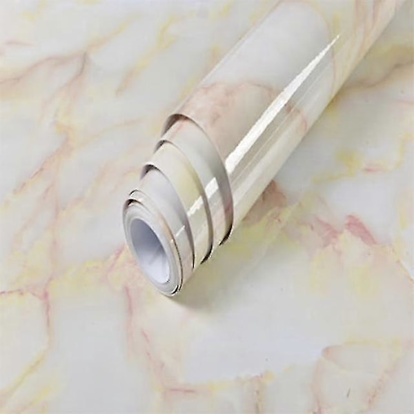 Selvklebende, vanntett og flyttbar vinyltapet Marmor Lys Gul 40cm x 2m Marble Light Yellow 40cm x 2m