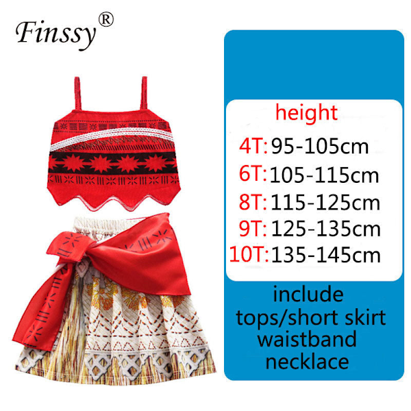 Barn Flickor Kläder Cosplay Kostymer Moana Prinsessklänning Vaiana Äventyr Sommar Strand Outfit Halloween Party Fancy Halsband Set Only Costume 6T