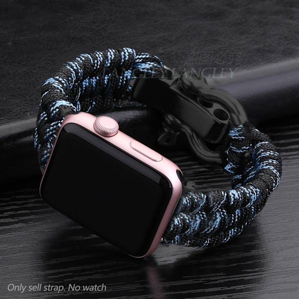 Klockarmband för Apple Watch iWatch 42/44/45mm Storlek M svart blå kamouflage