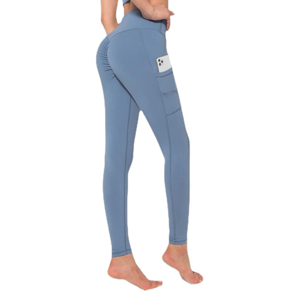 Lulu Yogabyxor Europeiska och Amerikanska Hög Midja Naken Känsla Tajta Bokstav Ficka Sportbyxor Kvinnliga Persika Höft Fitnessbyxor för Kvinnor 6565 trousers-dark blue M