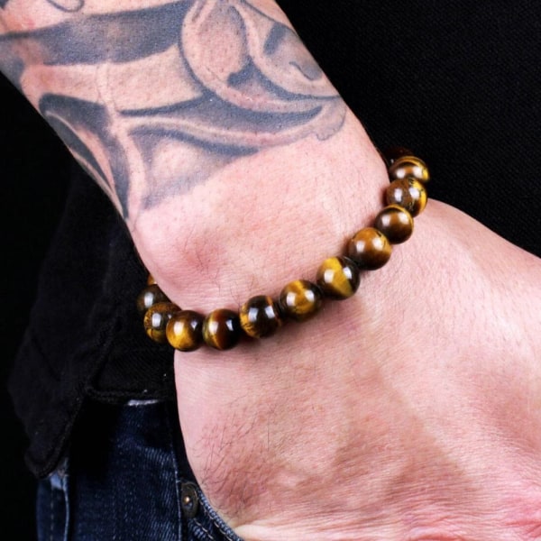 Pärlarmband 8mm Naturstenspärlor Herr Underbara Halvädelsten Svart Onyx Lava Tiger Eye Healing För Kvinnor Män Smycken Tiger Eye