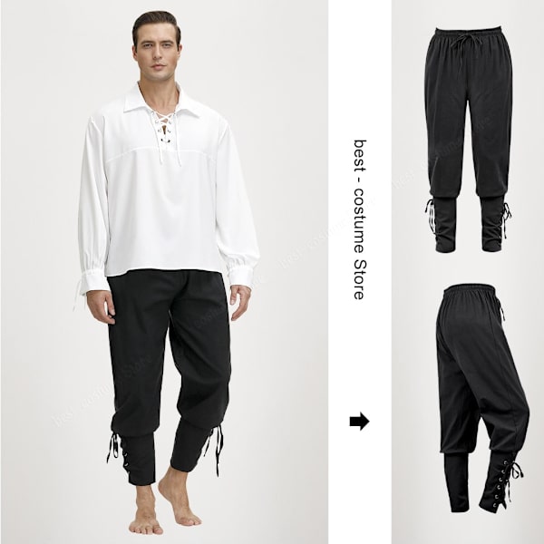 Merirosvohousut miehille Renaissance keskiaikainen viikinki asu kiristysnyörilliset shortsit Halloween aikuisten cosplay Gray M