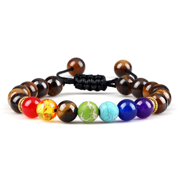 7 Chakra Armband Herr Svart Lava Tigeröga Stenar Helande Balans Pärlor Reiki Buddha Bön Naturlig Sten Yoga Armband Armringar BLK Pine Adjustable