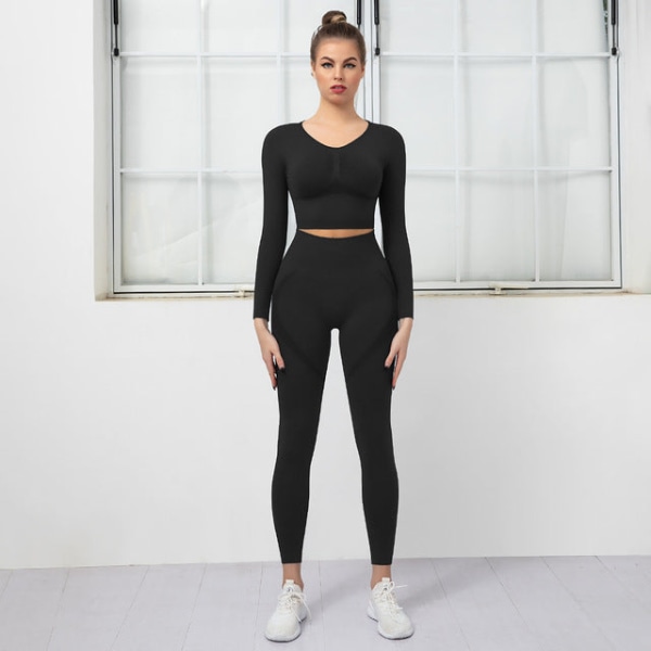 Yoga Byxor Push Up Leggings Dam Gym Sport Fitness Yoga Leggings Long Sleeve Suit1 L