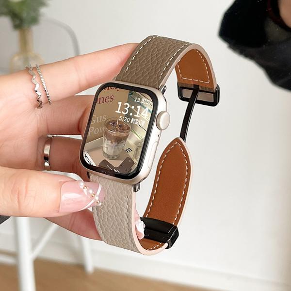 Urrem til Apple Watch iWatch til SE/4/5/6 44mm Lychee mønster magnetisk sugekop - brændt brun og abrikos