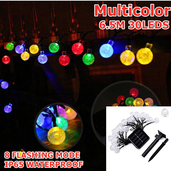 8 Moduser 6,5M Solcellelampe Krystallkule LED Lyslenke Blink Vanntett Eventyrlys Garland for Utendørs Hage Julebryllupsdekorasjon Warm white 5M/20LED