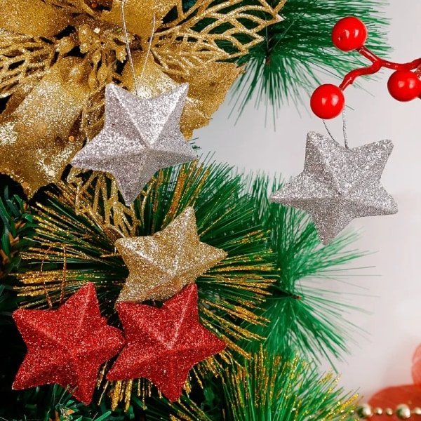 6/30 st Julglitter Stjärna Hänge Julgran Hängande Ornament Hantverk 5cm Plast för Födelsedagsfest Heminredningstillbehör SIlver 30PCS