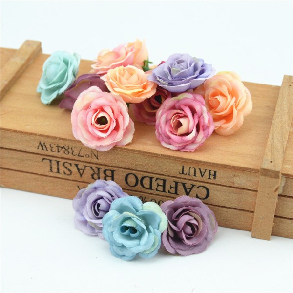 10 stk. 2,5 cm Mini Rose Klud Kunstig Blomst Til Bryllupsfest Hjem Værelse Dekoration Bryllupssko Hatte Tilbehør Silkeblomst Wine red