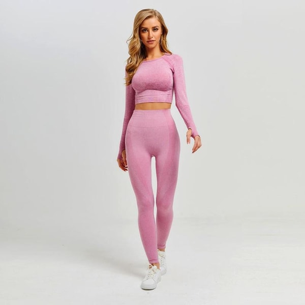 Yoga Set Träningskläder Sportset Gymkläder Träningsoverall Högmidjade Leggings För Kvinnor Pink set 2 M