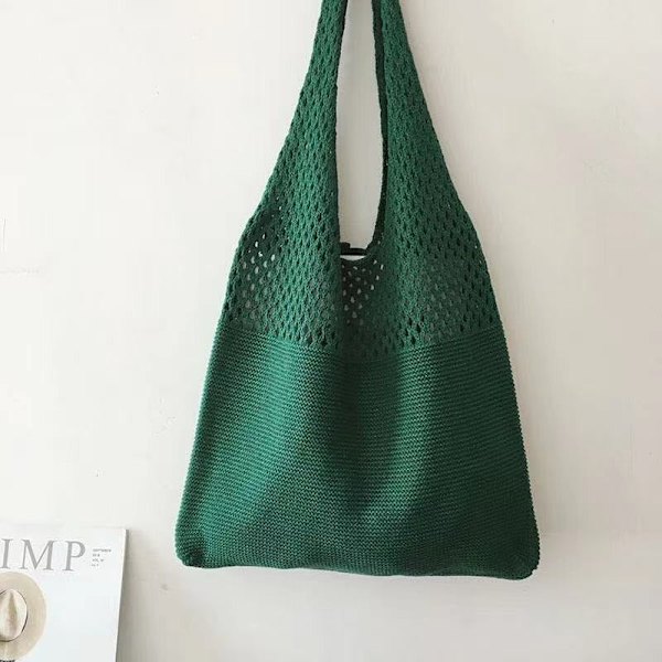 Naisten design-neulekäsilaukut, suuri tilavuus, naisten shopper-laukut, kesän rantakassi, isot käsilaukut, rennot ontot kudotut olkalaukut Green