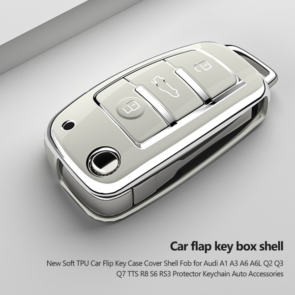 Blød TPU Bil Flip Nøgle Etui Cover Skal Fob til A1 A3 A6 A6L Q2 Q3 Q7 TTS R8 S6 RS3 Beskytter Nøglering Auto Tilbehør Overseas Phnom Penh white