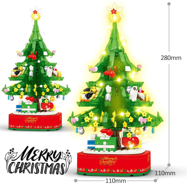 Julgran med roterande speldosa, byggklossar, vänner, jultomte, LED-ljus, lysande julklossar, leksaker för barn och flickor JK5116 no box