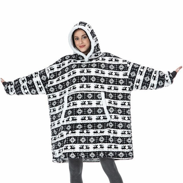 Tæppe med Ærmer Kvinder Oversized Hættetrøje Fleece Varm Hættetrøjer Sweatshirts Kæmpe TV Tæppe Kvinder Hættetrøje Morgenkåbe black deer One Size