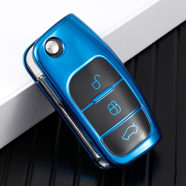 Til Ford Focus 2 MK2 Fiesta Mondeo Galaxy Falcon Territory Ecosport Bil TPU Foldbar Nøgle Cover Taske Shell Etui Nøglering Beskytter Silver
