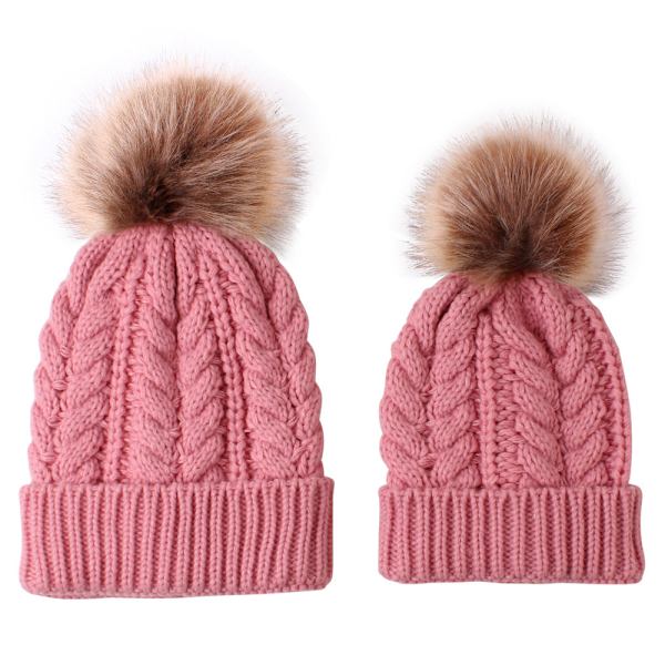 Ny Twist Foreldre-Barn Damehatt Mor og Baby Sett Strikket Lue Khaki Average size