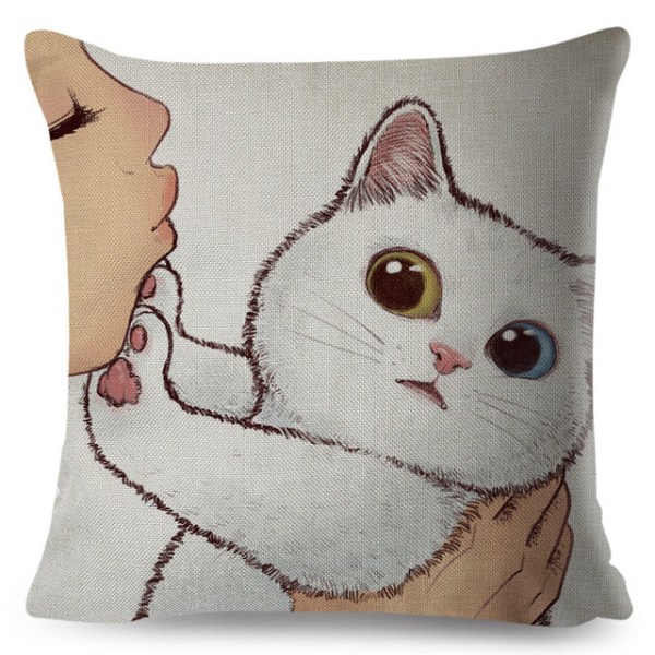 Roliga Kärlek Kyss Söta Katt Kuddfodral för Soffa Hem Bil Kuddfodral Dekor Tecknad Kudde 45x45cm 450mm*450mm 12