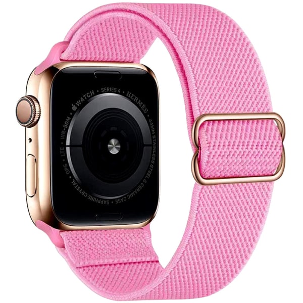 Nylon för apple watch band 44 mm 40mm 41mm 45mm Justerbar Elastisk solo ögla bälte armband apple watch serie 7 6 se 5 4 3 Pink 38mm - 40mm - 41mm