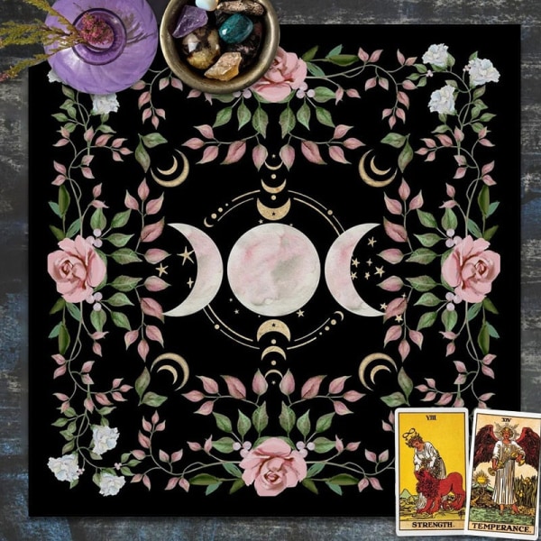 Kolminkertainen Kuu Alttariliina Alttariliina Tarot Pöytäliina kukka Wicca Tarot Matto Sisustus Levitettäväksi Noita Cottage Core Cottagecore 1 75x75cm