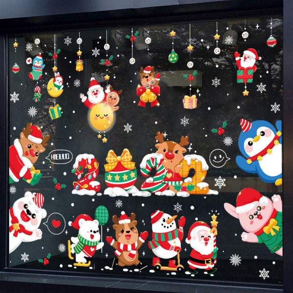 Juldekorativa klistermärken Shoppingfönster Dekorativa Santa Snowman Statiska klistermärken AMJ049 waving Santa Claus