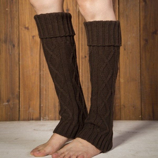 Talviset neulotut villaiset lämpimät leggingsit Vintage Lingge yksivärinen lämpöä pitävät pitkät sukat Karvaiset säärystimet naisille coffee one size
