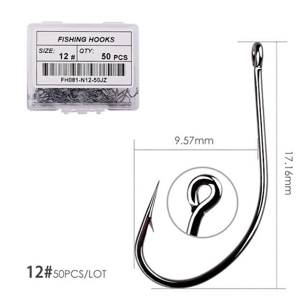 Fishhook 50 stk 10 stk Belagt Høykarbon Rustfritt Stål Barbefisk Karpefiskekroker Pakke med Original Eske Fiskeutstyr Size 12 - 50pcs
