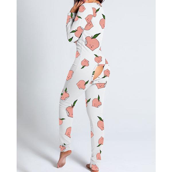 Printed funktionell byxa med öppen rumpa Knäppt Fritidskläder casual pyjamas Jumpsuit Plus Size Pink XL