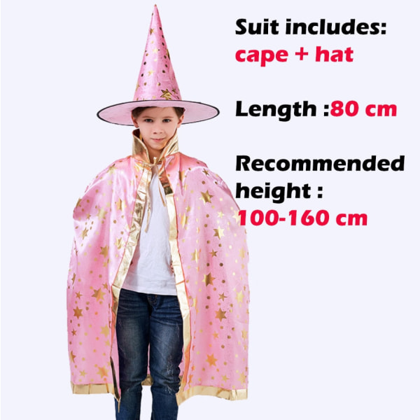 Halloween Cape Med Hatt Stjernemønster Gresskar Cape Cosplay Kostymer Halloween Kostyme For Barn Gutter Jenter Fest Bursdag 80 cm Blue One Size
