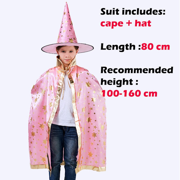Halloween Kappe Med Hat Stjernemønster Græskarkappe Cosplay Kostumer Halloween Kostume Til Børn Drenge Piger Fest Fødselsdag 80 cm Orange One Size