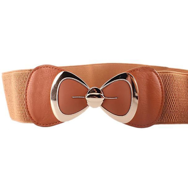 Chinish Dam Mode Bowknot Spänne Midjeband Bred Elastisk Stretch Midjebälte Brown