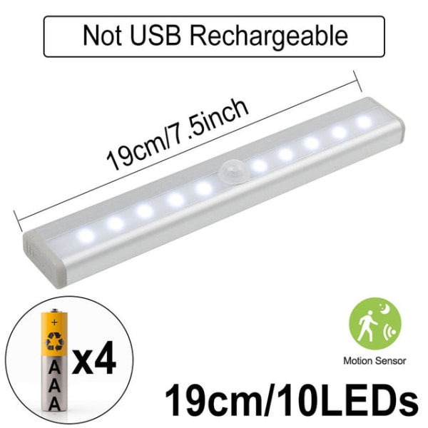 Rörelsesensor Nattlampa Dimbar Skåplampa LED Under Skåplampa för Garderob Trappor Kök 15cm 10LED Dimmable White