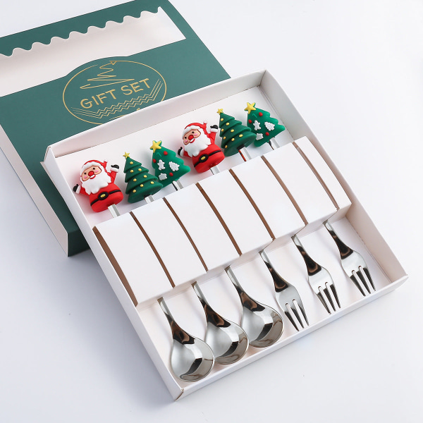 Julsked Bestick Present Söt Hänge Sked Gaffel Rostfritt Stål Julgran Hemfest Bordsartiklar Gold Doll spoon Fork six pack A