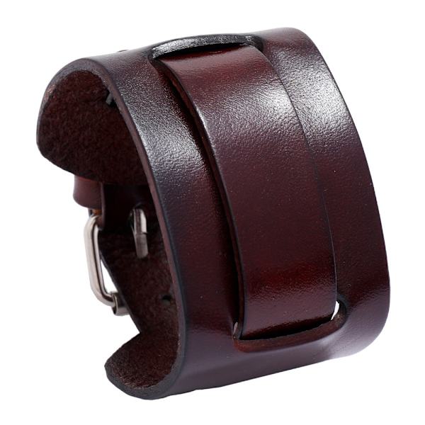 Retro Herre Læderarmbånd Simpelt og Justerbart Punk Bredt Læder Håndrem Belt tire style Brown